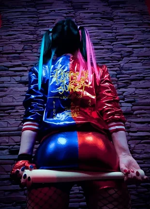 Косплей костюм харли квинн (harley quinn) отряд самоубийц + надувная бита, люкс набор 8 в 1, размер xs (42) / рост 150