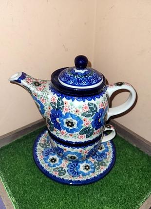 Новый керамический чайный набор «эгоист» (tea for one) boleslawiec, польша