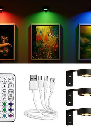 Zenlavia - настінні led світильники акумуляторні, комплект із 3 шт, rgb та біле світл, регулювання яскравості, пульт керування
