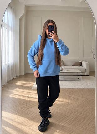 Теплый флисовый спортивный костюм худи и джоггеры