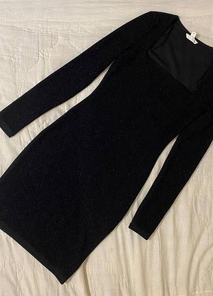Блестящее черное мини платье с каре-вырезом от h&amp;m