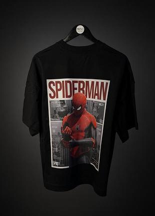 Чорна футболка оверсайз spider-man з великим принтом на спині m