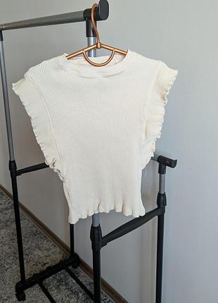 Футболка топ в рубчик рюши zara 8-9 базова беж світла