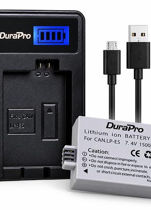 Durapro - комплект зарядного устройства + аккумулятор lp-e5 1500 мач для canon 450d 500d 1000d