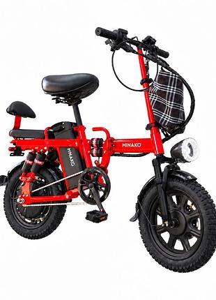 Велосипед электрический складной minako mini 16" (1000w 48v 24ah) с сумкой красный