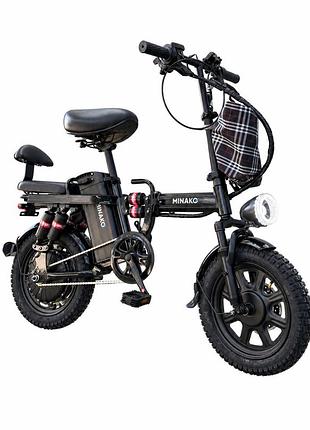 Велосипед электрический складной minako mini 16" (1000w 48v 24ah) с сумкой чёрный
