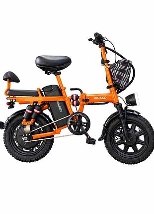 Велосипед электрический складной minako mini 16" (1000w 48v 24ah) с сумкой оранжевый