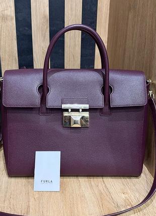Сумка жіноча furla натуральна шкіра сафʼян в кольорі бургунді
