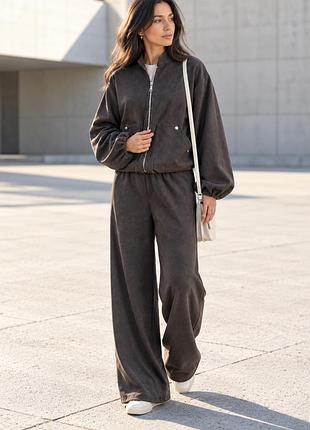 Женские широкие замшевые брюки на резинке с высокой посадкой 42-52 коричневые 50