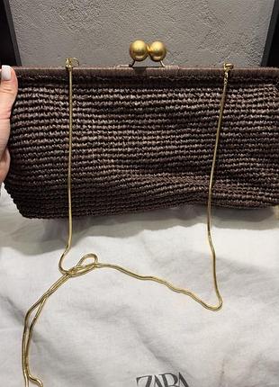 Клатч zara з рафії в коричневому кольорі