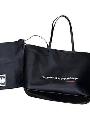 Черная люкс сумка тоут шоппер karl lagerfeld karl legend оригинал с клатчем