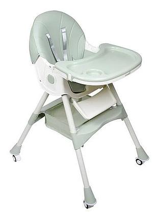 Стільчик для годування kidoro one (st-6540) green, з екошкіри на колесах, у коробці р.52x25x43 см