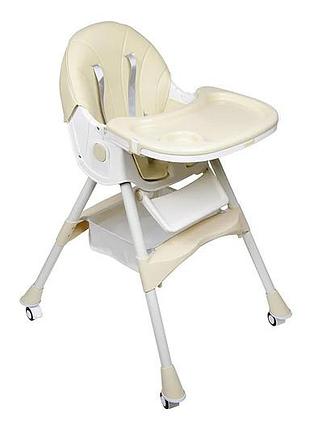 Стільчик для годування kidoro one (st-6540) beige, з екошкіри на колесах, у коробці р.52x25x43 см