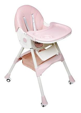 Стільчик для годування kidoro one (st-6540) pink, з екошкіри на колесах, у коробці р.52x25x43 см