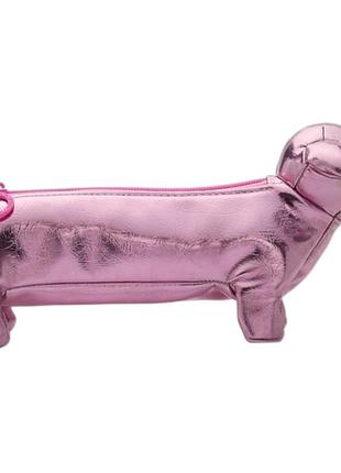 Косметичка-пенал в виде собачки pink victoria’s secret dog makeup brush bag pink metallic