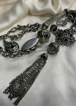 🖤⚡️🕸 эффектное винтажное колье сотуар с кистицей и ажурными элементами бохо-шик 80 см boho chic tassel sautoir / tribal statement neclace