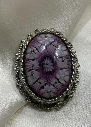 🌸💜 ✨ винтажная брошь с муранским стеклом миллефиори millefiori в ажурной оправе 1970и italian vetian glass cameo style brooch 🌸