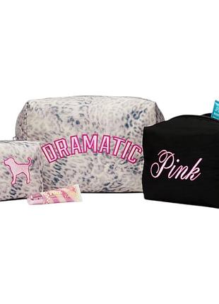 Набор косметичек pink victoria’s secret makeup bag trio leo haze