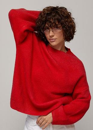 Подовжений в’язаний джемпер oversize - червоний цвет, one size (є розміри)