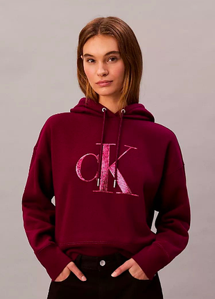 Светр толстовка укорочена з логотипом і монограмою з паєтками calvin klein