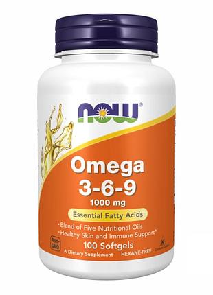 Омега 3, 6, 9 now foods 1000 мг, 100 мягких капсул, для сердца и сосудов.