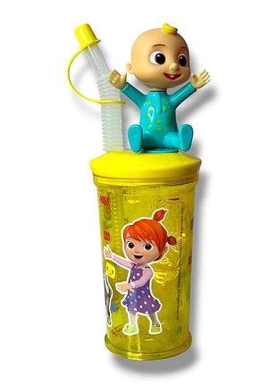 Детский стакан с крышкой, трубочкой и 3d-фигуркой «cocomelon» (джей джей), желтый