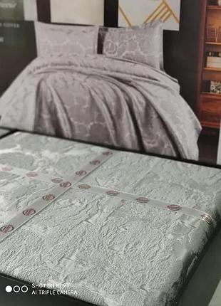 Жакардове покривало karina home з оксамитом 250х260 см з наволочками francios gri