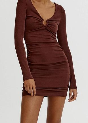 Коротка жіноча сукня pull&bear шоколадно-коричнева