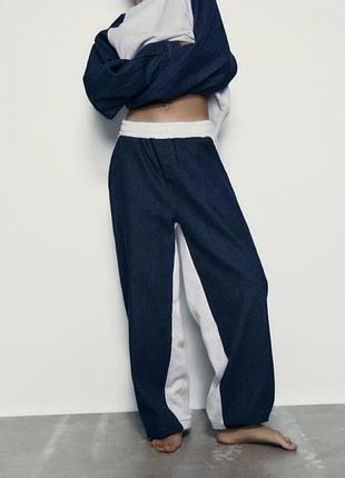 Широкие комбинированные брюки zara