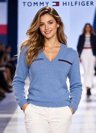 Жіночий бавовняний светр tommy hilfiger, блакитний, розмір xl