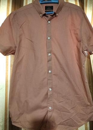 Базовая мужская рубашка primark xl slim fit (100% хлопок), розово-коралловая