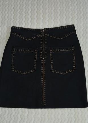 Міні-спідниця жіноча zara чорна xs-s екозамш