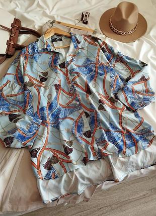 Голубая блуза оверсайз оверсайз с принтом "цепочки" boohoo 3xl - 4xl плюс сайз батал