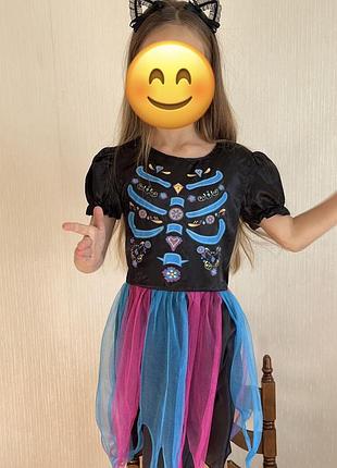Карнавальне плаття для дівчинки halloween, 8-10 років, чорне з різнокольоровим