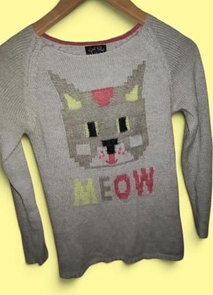 Светр для підлітків cool club сірий з малюнком meow 152 см