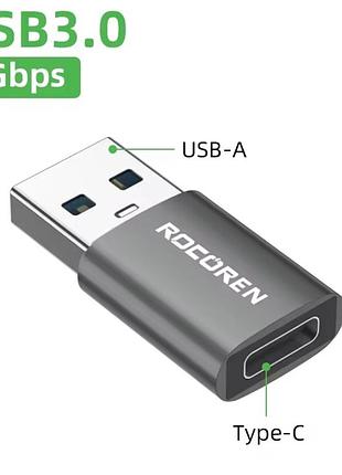 Адаптер rocoren otg usb3.0 adaptor type-c на usb-a 3a 5gbps арт. 09174