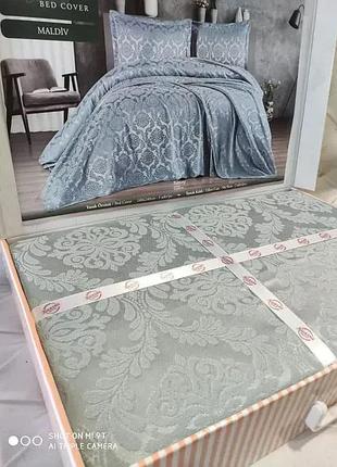 Жакардове покривало karina home з оксамитом 240х240 см з наволочками meltem maldiv