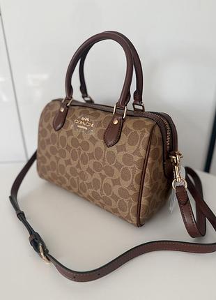 Сумка шкіряна coach  rowan satchel in signature canvas коач сумка натуральна шкіра 20 см