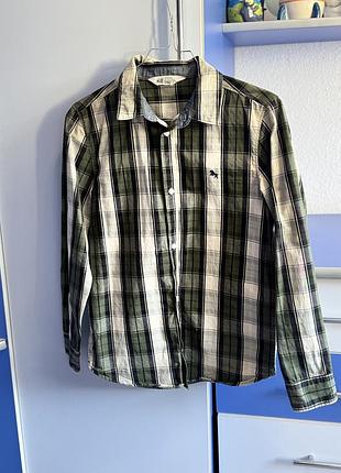 Сорочка для хлопчика h&m у клітинку, чорно-біло-зелена