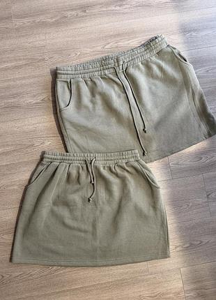 Міні спідниця хакі sweat skirt великий розмір