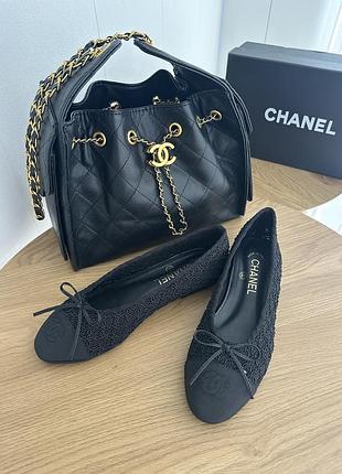 Балетки жіночі chanel чорні, довжина устілки 24 см