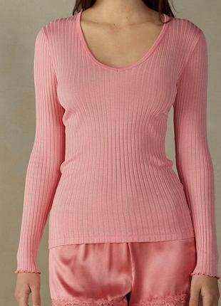 Розовый женский лонгслиф intimissimi с хлопком и шелком (размеры s, l)