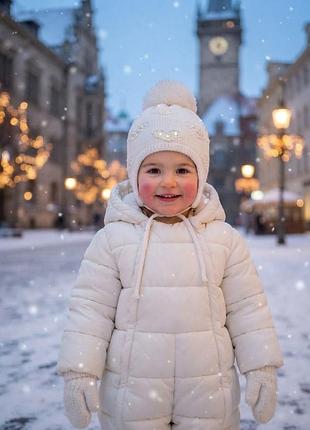 Шапка на девочку из акрила на подкладке из флиса, на осень и зиму.