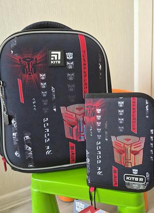 Рюкзак для хлопчиків kite transformers ортопедичний з пеналом, чорний