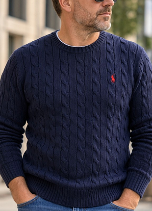 Мужской свитер polo ralph lauren cable knit темно-синий xl 52 с вышитым логотипом