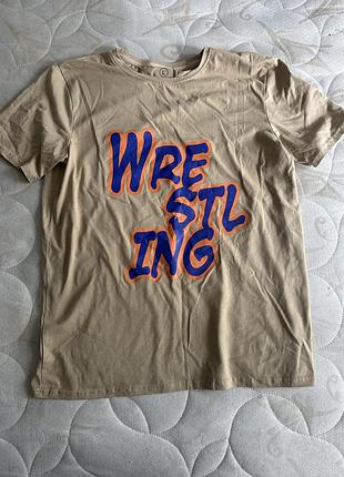 Футболка чоловіча бежева з написом wrestling