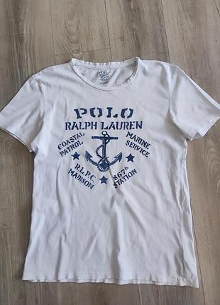 Футболка чоловіча polo ralph lauren біла бавовняна з морським принтом