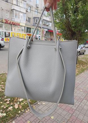 Сумка женская серая на три отделения на плечо через плечо для работы