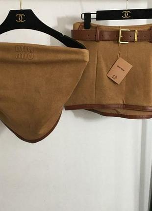Женский костюм miu miu "-люкс качества.новый pxs/s топ+юбка+ремень