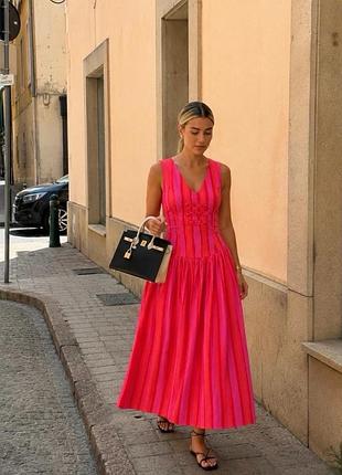 Довга сукня жіноча zara рожева в смужку